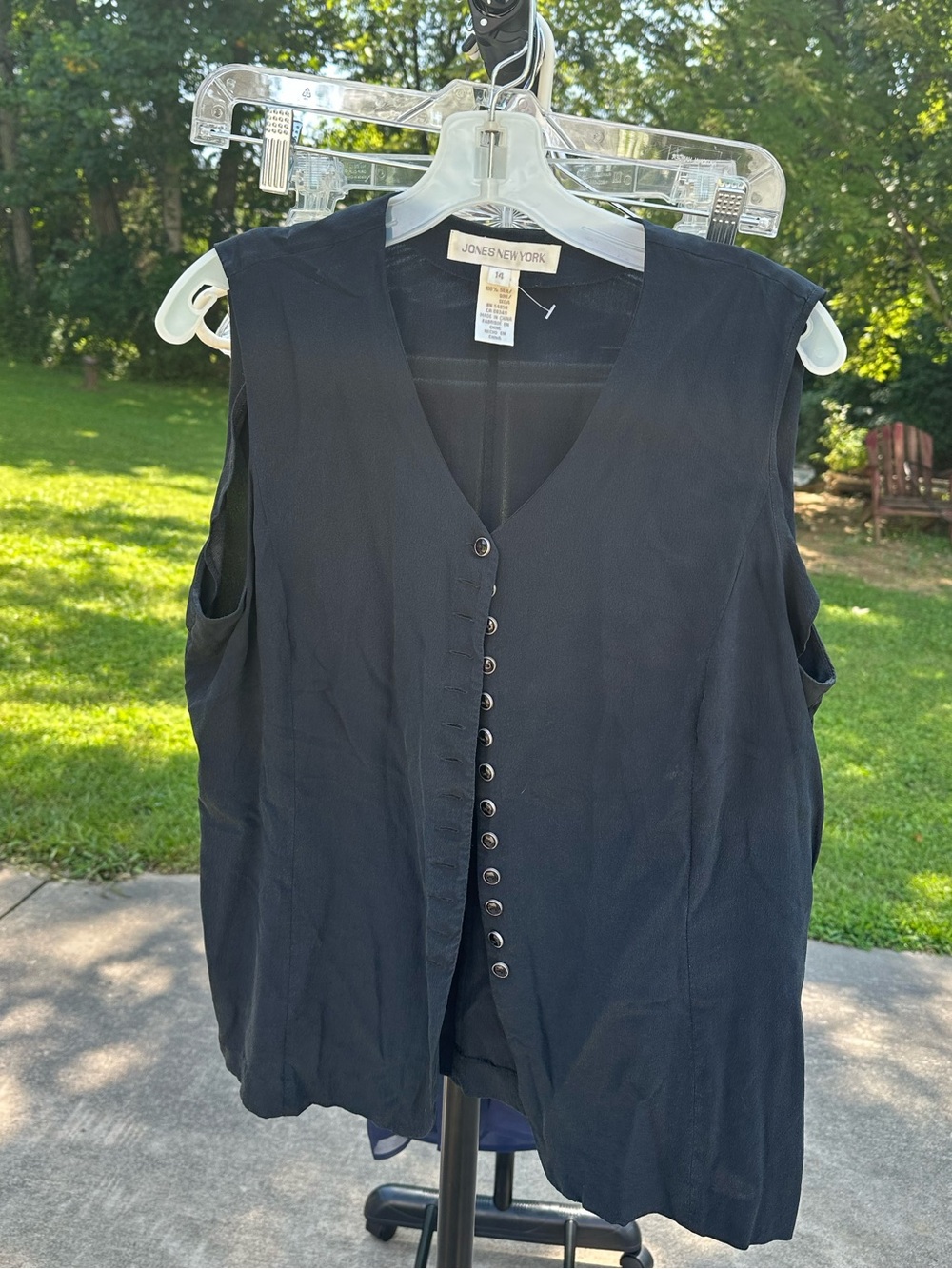 Vintage Silk Sleeveless Button-Front V-Neck